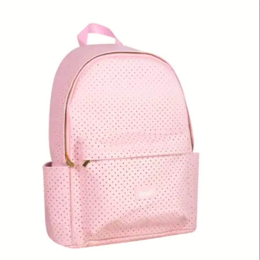 Mochila Escolar BRW PU Perfurada Rosa Pastel
