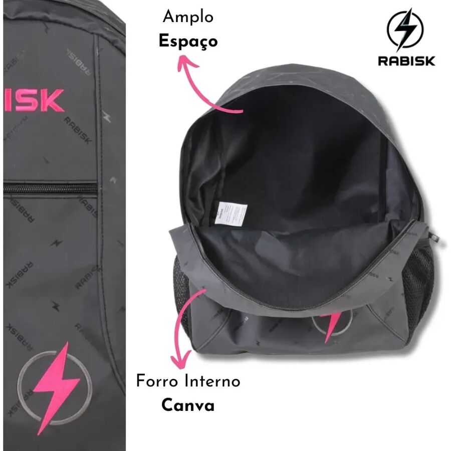 Mochila Preto Rosa Rabisk RK2490 - Imagem 4