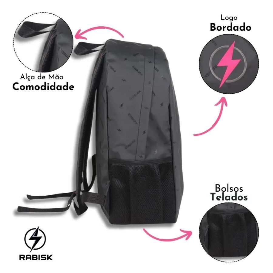 Mochila Preto Rosa Rabisk RK2490 - Imagem 5