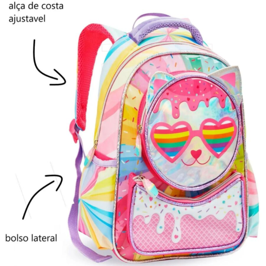 Mochila Escolar Infantil Denlex Gatinhos DL1703 - Imagem 2