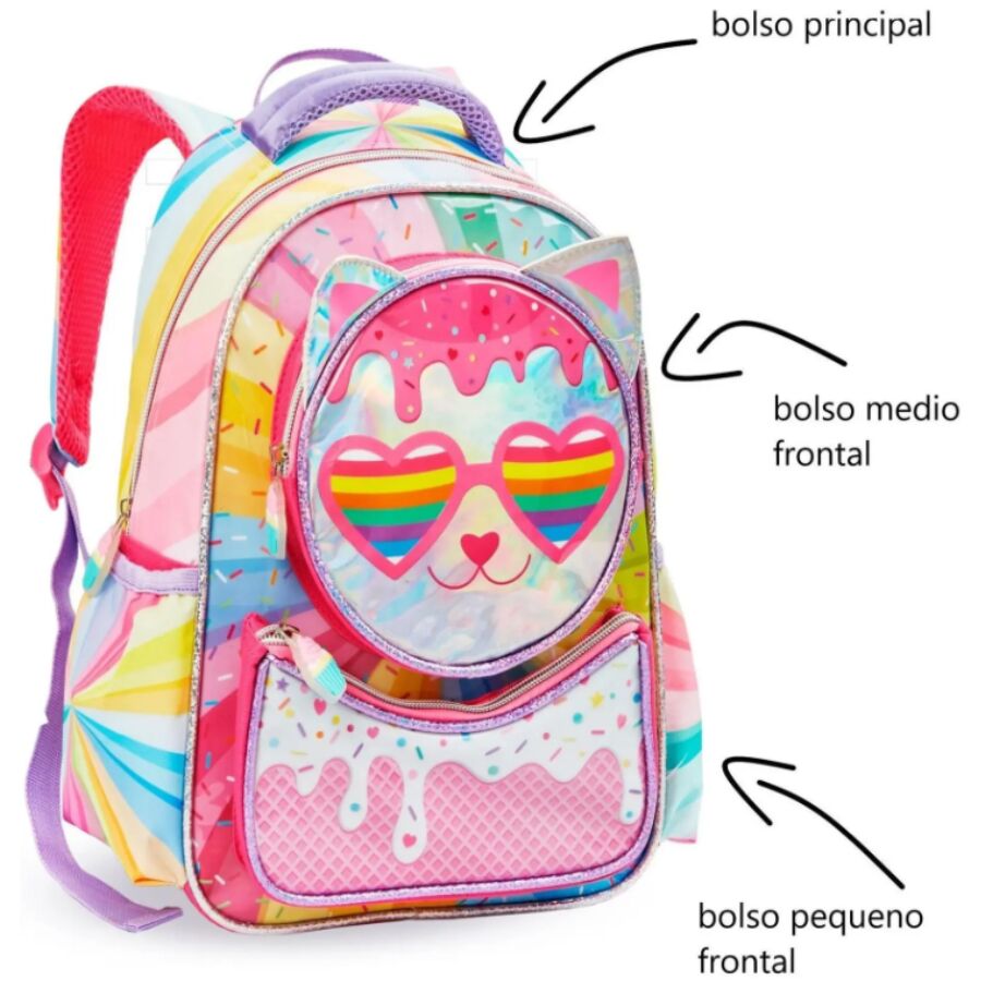 Mochila Escolar Infantil Denlex Gatinhos DL1703 - Imagem 3