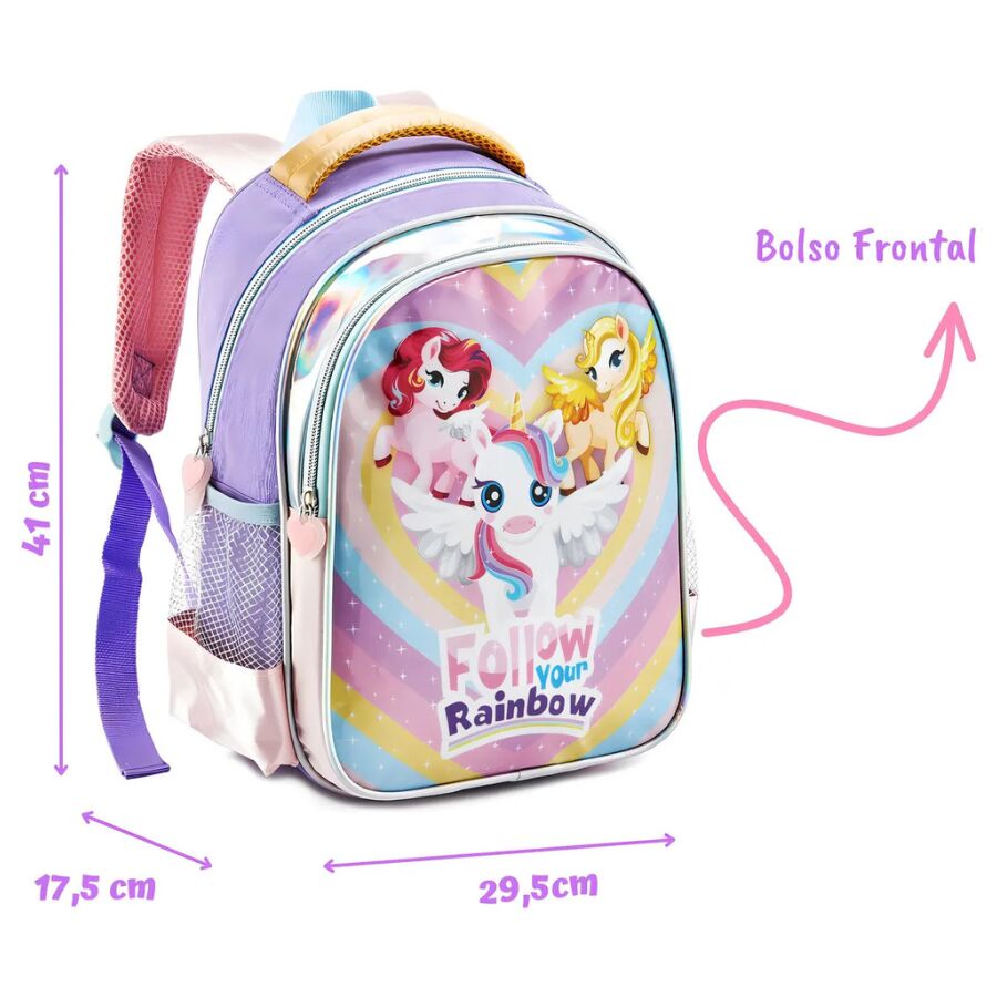 Mochila Unicórnios Infantil Denlex DL1434 - Imagem 2