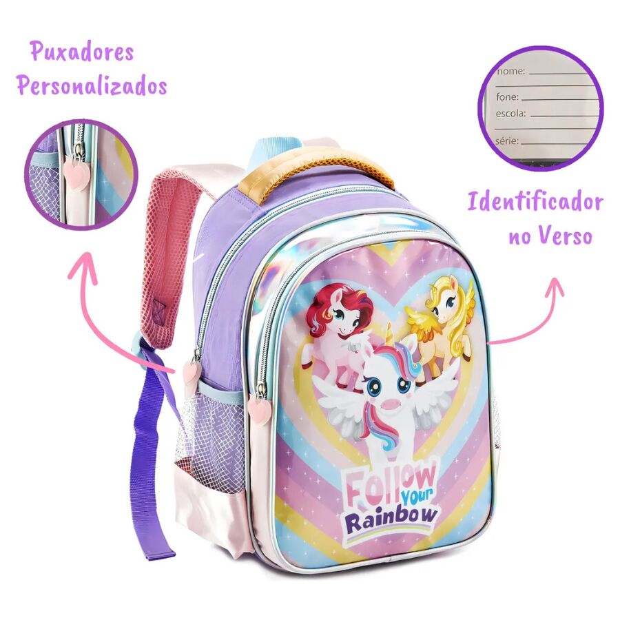 Mochila Unicórnios Infantil Denlex DL1434 - Imagem 4