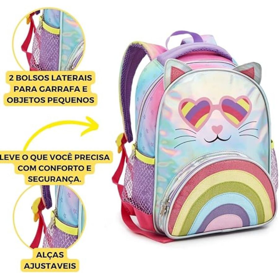 Mochila Infantil P Costas Fem Gatinho DL1448 - Imagem 2