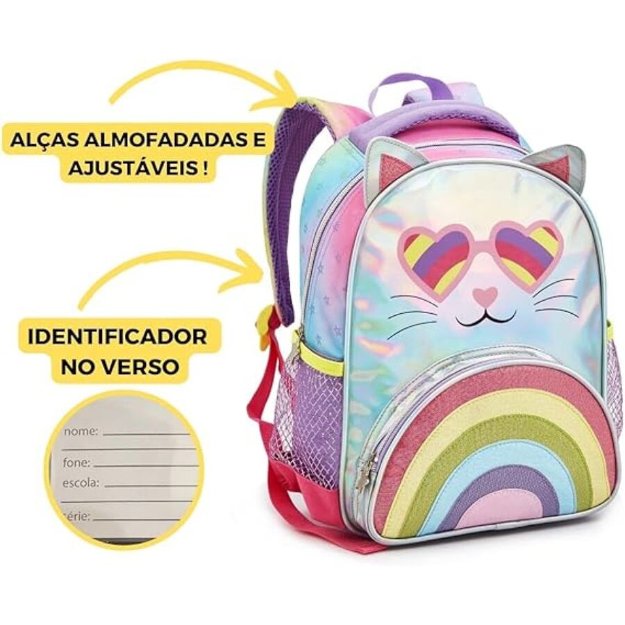 Mochila Infantil P Costas Fem Gatinho DL1448 - Imagem 3