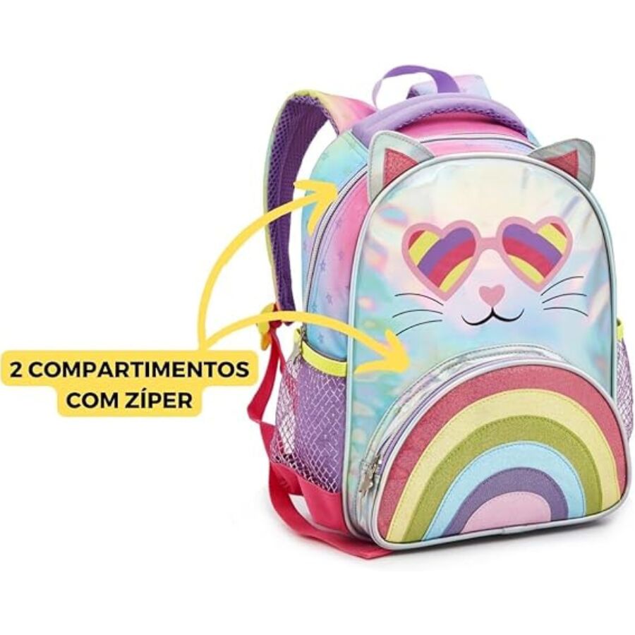 Mochila Infantil P Costas Fem Gatinho DL1448 - Imagem 4