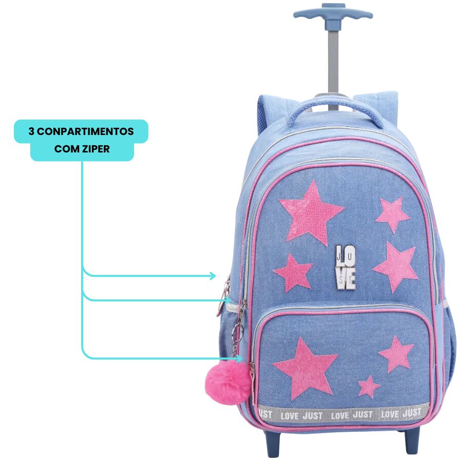 Mochila Denlex Love Just Estrela com Rodas JT2129 - Imagem 4