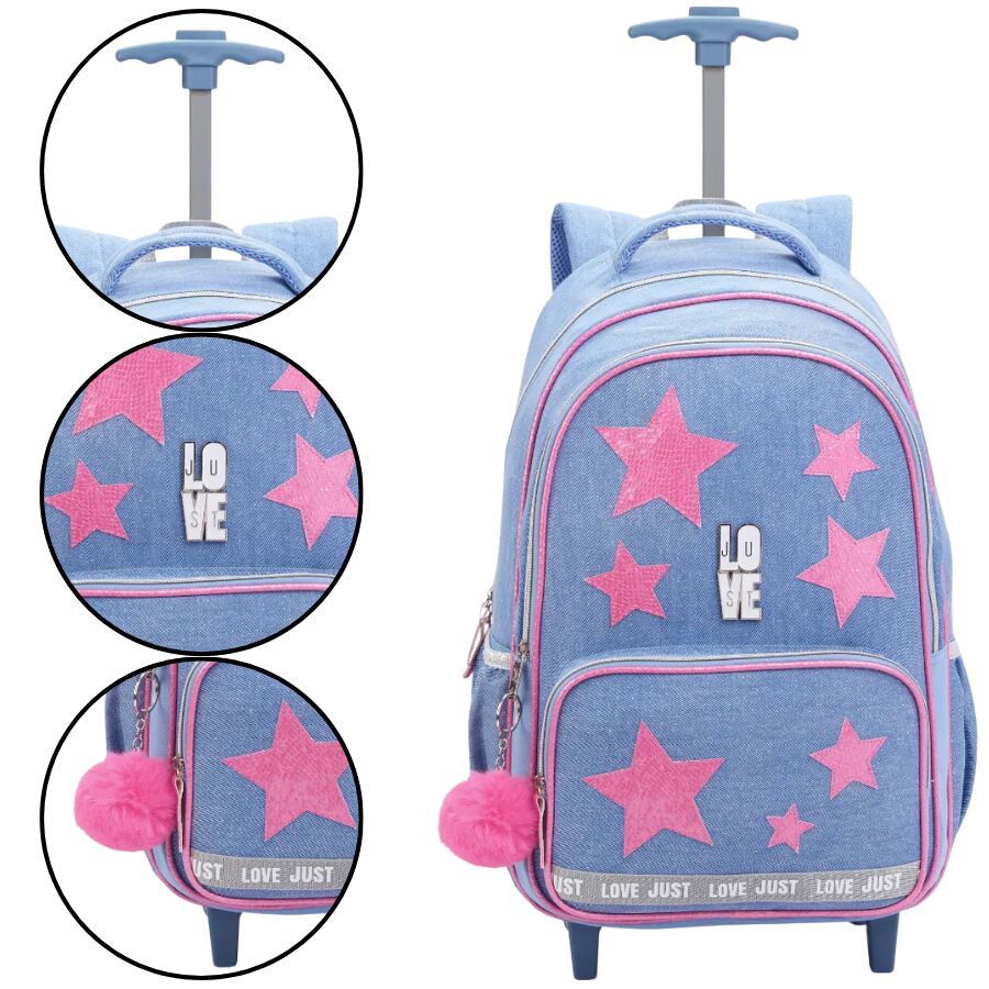 Mochila Denlex Love Just Estrela com Rodas JT2129 - Imagem 3