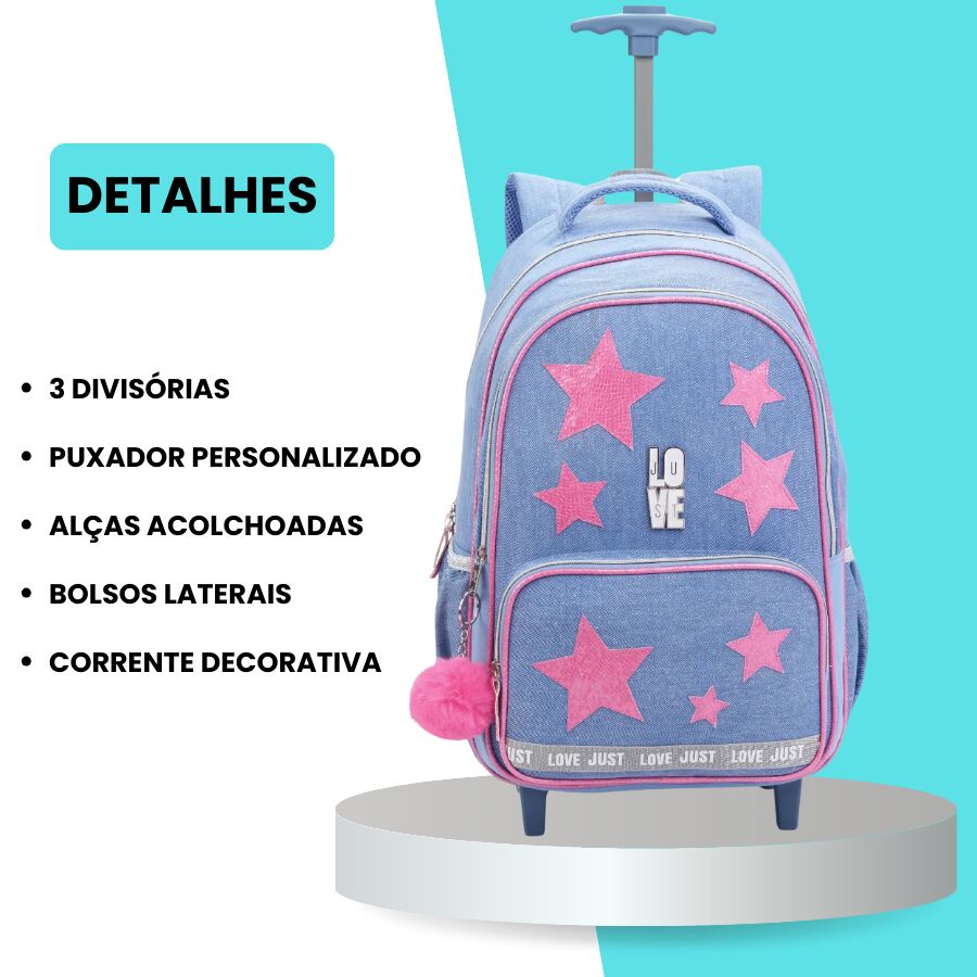 Mochila Denlex Love Just Estrela com Rodas JT2129 - Imagem 7