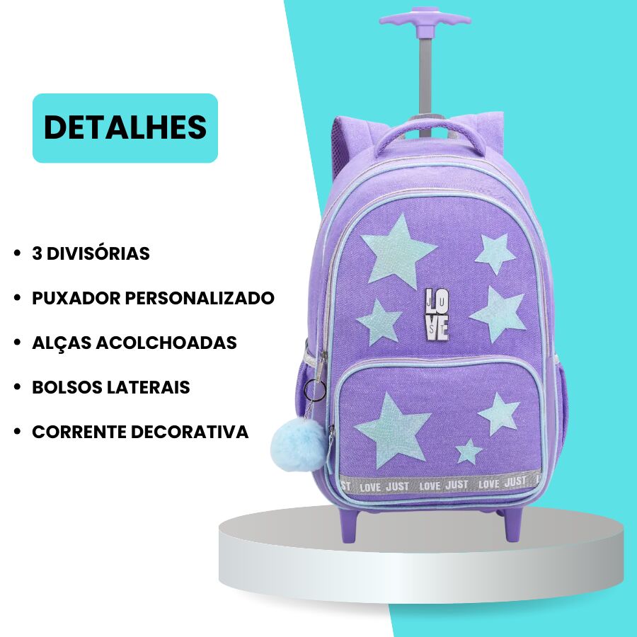 Mochila Denlex Love Just Estrela com Rodas JT2129 - Imagem 8