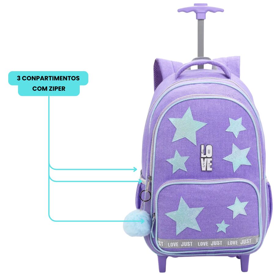 Mochila Denlex Love Just Estrela com Rodas JT2129 - Imagem 10