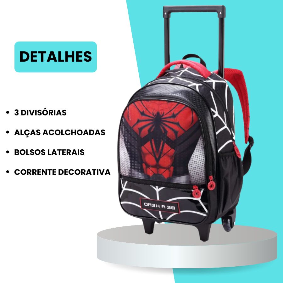 Mochila Homem Aranha Denlex Infantil com Rodas DL2053 - Imagem 2