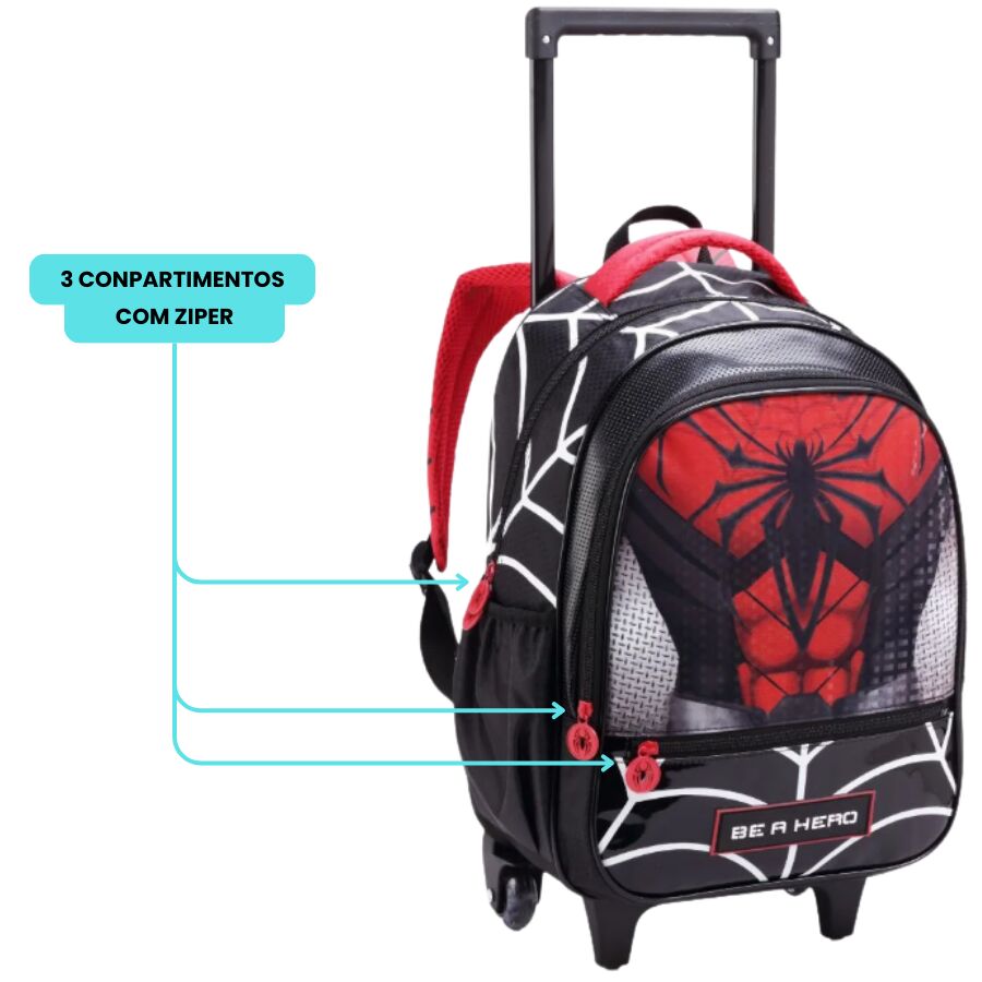 Mochila Homem Aranha Denlex Infantil com Rodas DL2053 - Imagem 3