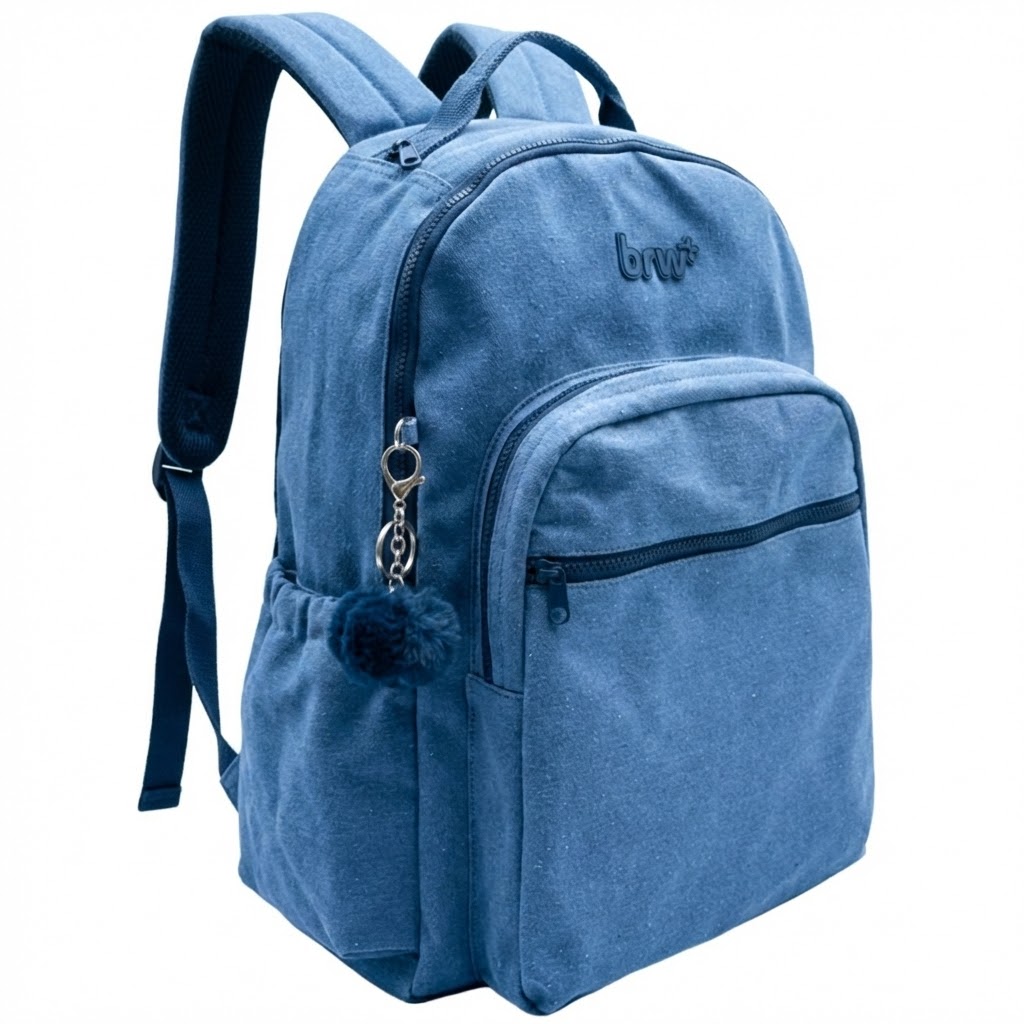 mochila BRW jeans azul 2 compartimentos - Imagem 2