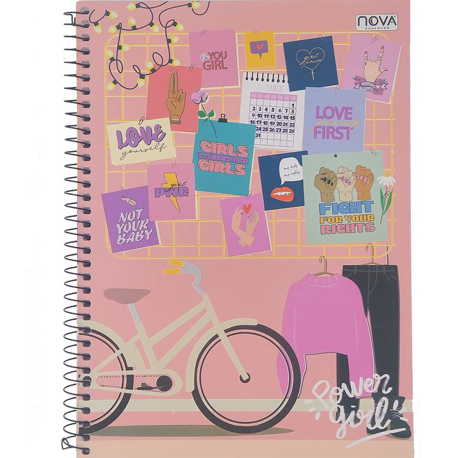 Caderno Nova Power Girl 1 matéria 96 folhas universitário 27,5cm x 20cm x 1,2cm - Imagem 2