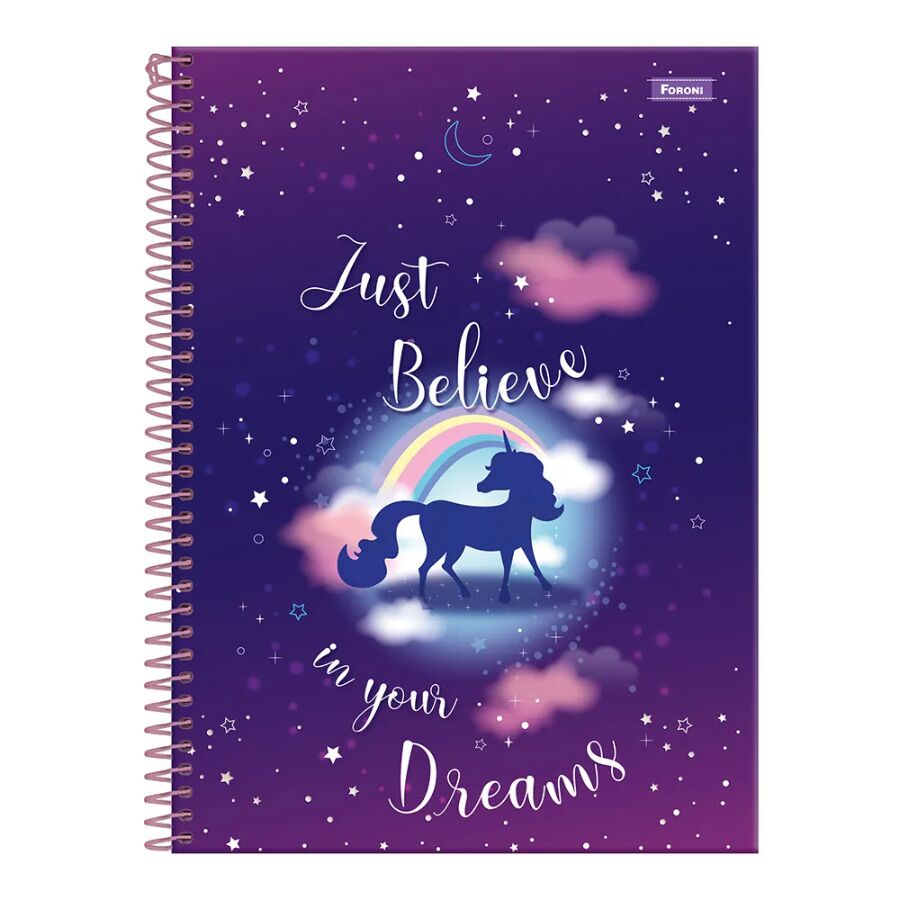 Caderno Espiral Unicórnio 10 Matérias Foroni 160 Folhas
