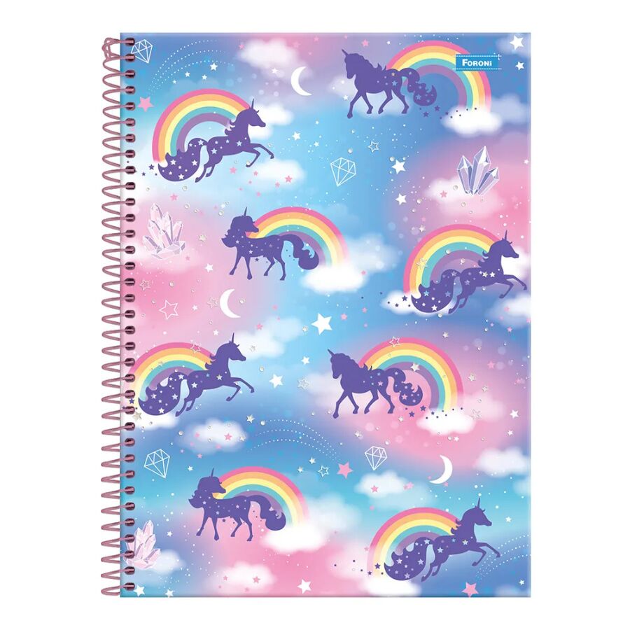 Caderno Espiral Unicórnio 10 Matérias Foroni 160 Folhas - Imagem 2